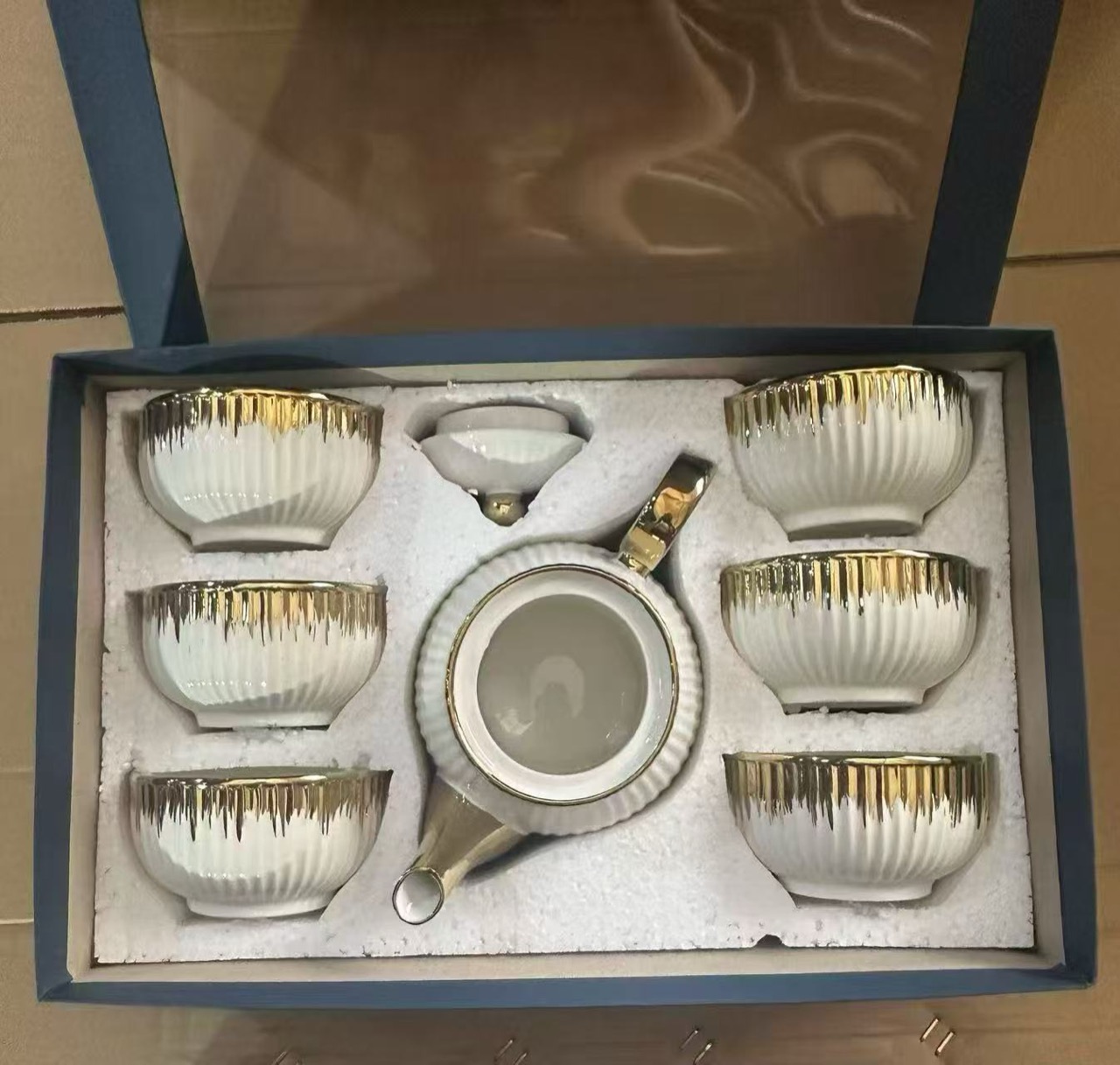 描金茶壶六杯礼盒套装