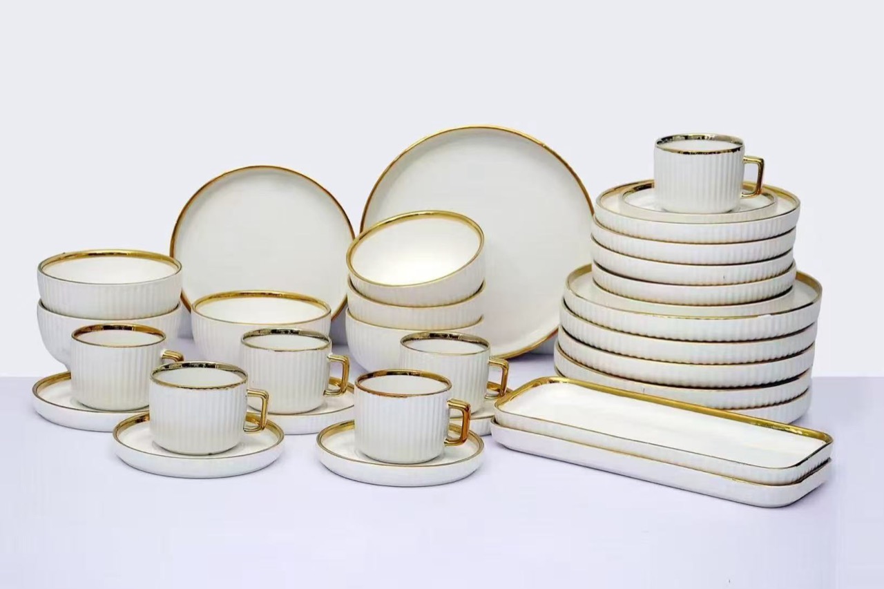 昊檀描金陶瓷餐具套装实拍