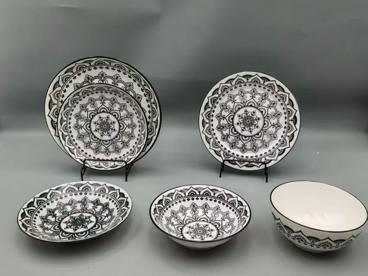 mandala 花型陶瓷碗盘套装实拍